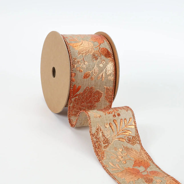 2 1/2" Wired Ribbon | "Metallic Leaf" Natural/Copper | 10 Yard Roll LaRibbons and Crafts