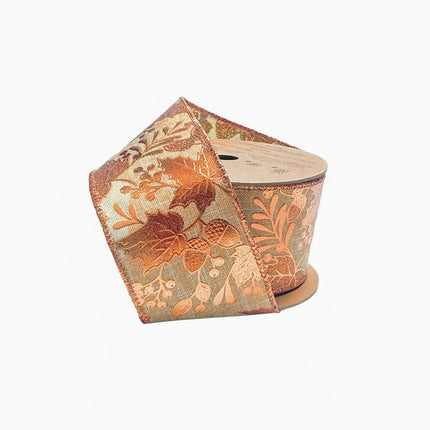 2 1/2" Wired Ribbon | "Metallic Leaf" Natural/Copper | 10 Yard Roll LaRibbons and Crafts