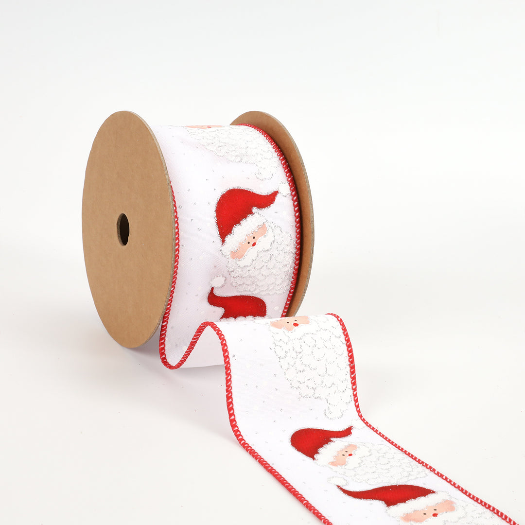 2 1/2" Wired Ribbon | "Santa Claus" White/Red | 10 Yard Roll