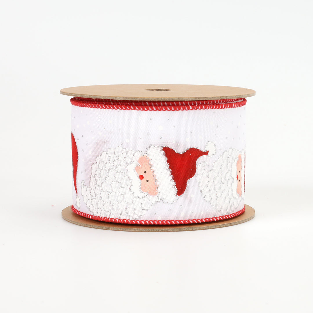 2 1/2" Wired Ribbon | "Santa Claus" White/Red | 10 Yard Roll