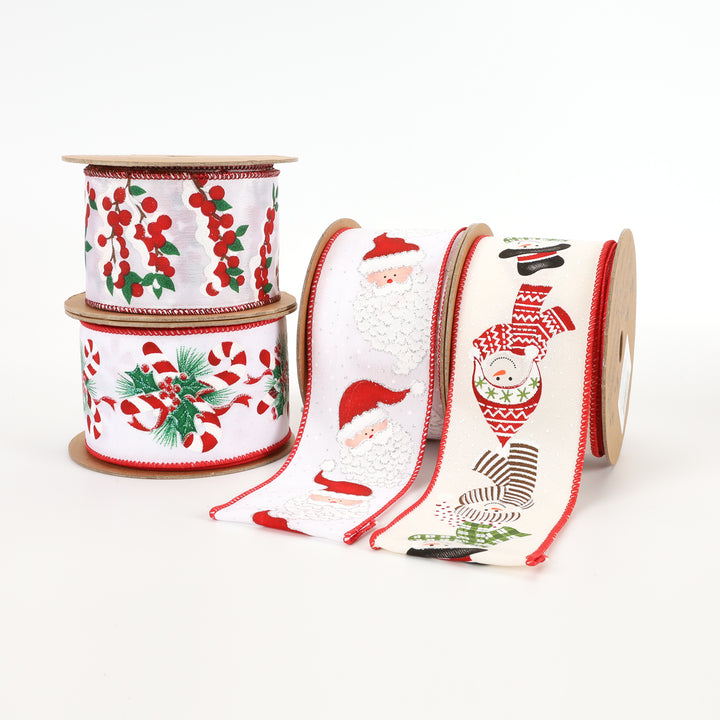 2 1/2" Wired Ribbon | "Santa Claus" White/Red | 10 Yard Roll