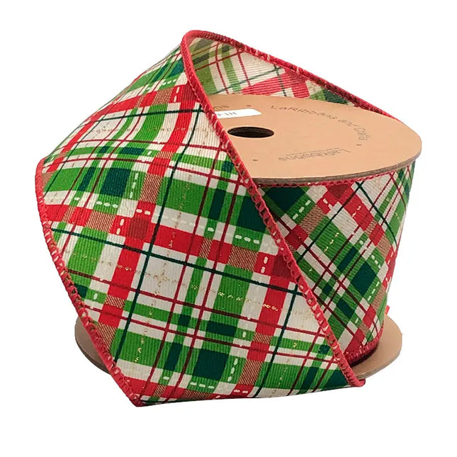 2 1/2" Wired Ribbon | "Holiday Plaid" White/Red/Green | 10 Yard Roll LaRibbons and Crafts