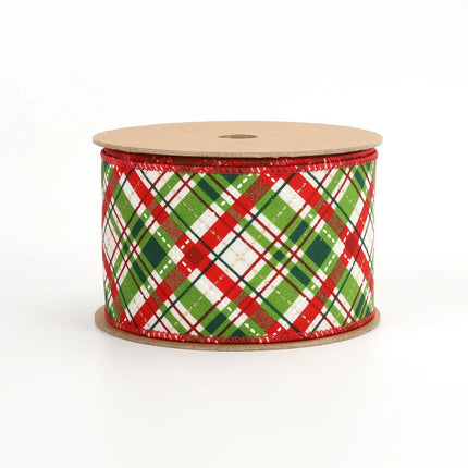 2 1/2" Wired Ribbon | "Holiday Plaid" White/Red/Green | 10 Yard Roll LaRibbons and Crafts