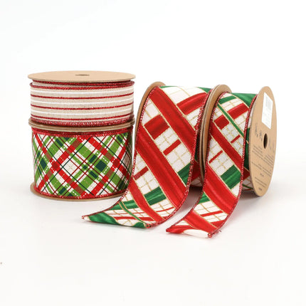 2 1/2" Wired Ribbon | "Holiday Plaid" White/Red/Green | 10 Yard Roll LaRibbons and Crafts