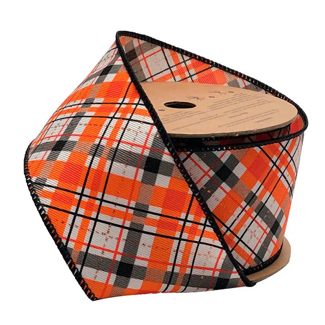 2 1/2" Wired Ribbon | "Halloween Plaid" White/Org/Black | 10 Yard Roll LaRibbons and Crafts