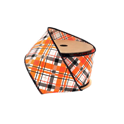 2 1/2" Wired Ribbon | "Halloween Plaid" White/Org/Black | 10 Yard Roll LaRibbons and Crafts