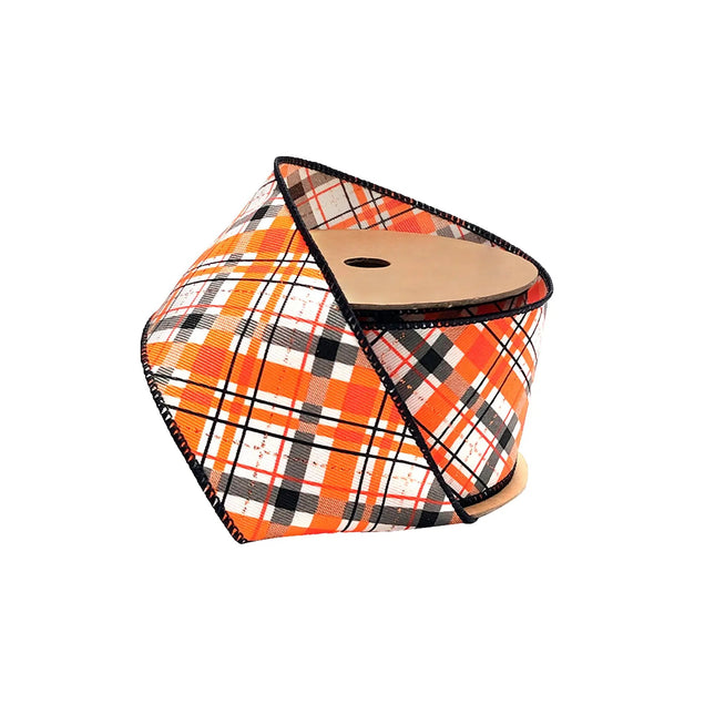 2 1/2" Wired Ribbon | "Halloween Plaid" White/Org/Black | 10 Yard Roll LaRibbons and Crafts