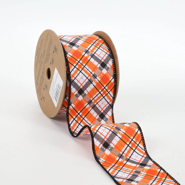 2 1/2" Wired Ribbon | "Halloween Plaid" White/Org/Black | 10 Yard Roll LaRibbons and Crafts
