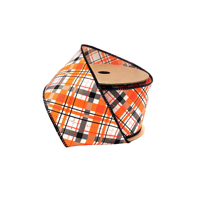 2 1/2" Wired Ribbon | "Halloween Plaid" White/Org/Black | 10 Yard Roll LaRibbons and Crafts