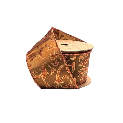 2 1/2" Wired Ribbon | "Glitter Brocade" Brown/Copper | 10 Yard Roll LaRibbons and Crafts