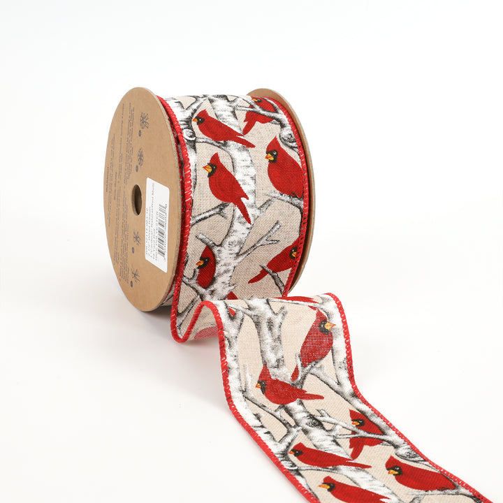 2 1/2" Wired Ribbon | "Cardinal" Natural/Red Multi | 10 Yard Roll