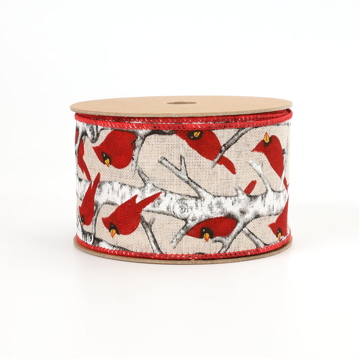 2 1/2" Wired Ribbon | "Cardinal" Natural/Red Multi | 10 Yard Roll