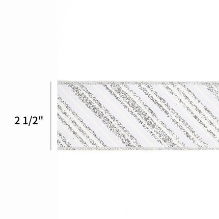 2 1/2" Wired Ribbon | "Glitter Striped" White/Silver | 10 Yard Roll LaRibbons and Crafts