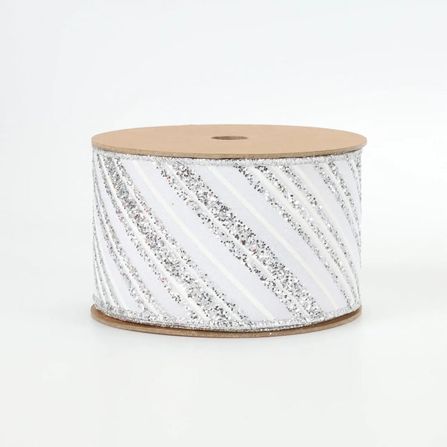 2 1/2" Wired Ribbon | "Glitter Striped" White/Silver | 10 Yard Roll LaRibbons and Crafts