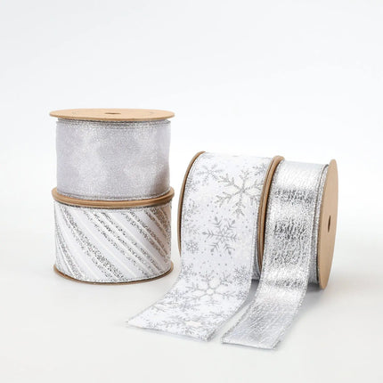 2 1/2" Wired Ribbon | "Glitter Striped" White/Silver | 10 Yard Roll LaRibbons and Crafts