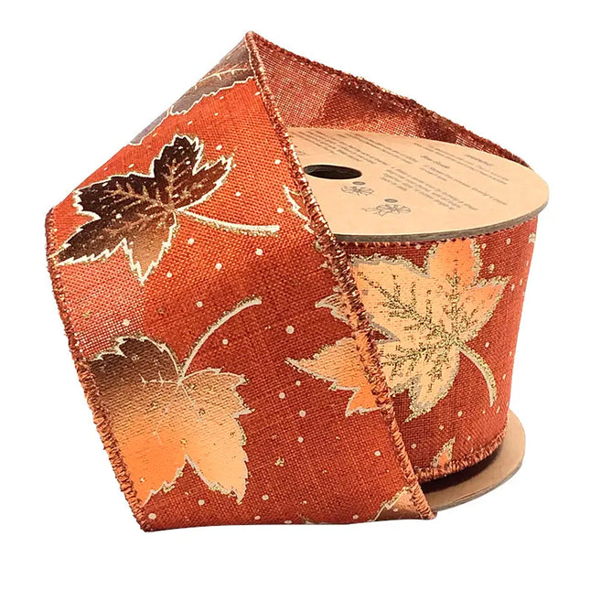 2 1/2" Wired Ribbon | "Metallic Leaf" Rust/Copper/Gold | 10 Yard Roll LaRibbons and Crafts