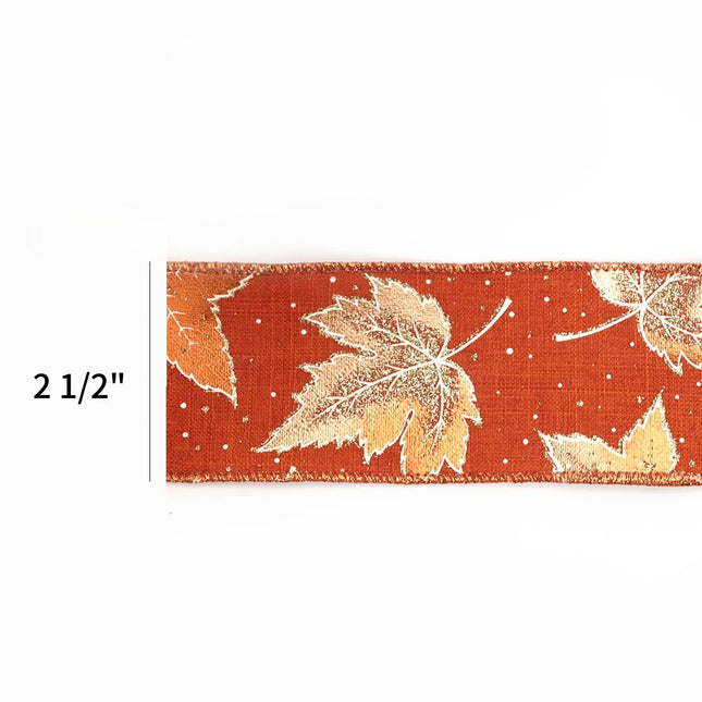 2 1/2" Wired Ribbon | "Metallic Leaf" Rust/Copper/Gold | 10 Yard Roll LaRibbons and Crafts