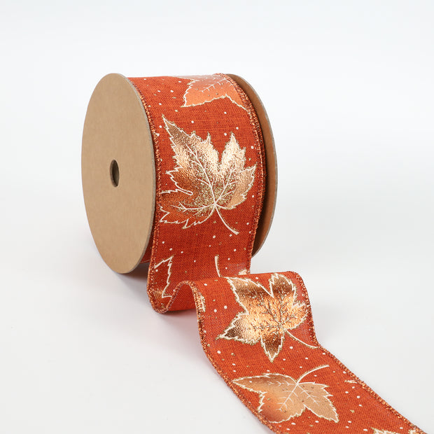 2 1/2" Wired Ribbon | "Metallic Leaf" Rust/Copper/Gold | 10 Yard Roll