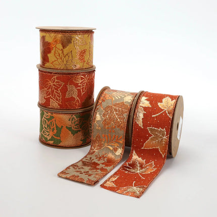 2 1/2" Wired Ribbon | "Metallic Leaf" Rust/Copper/Gold | 10 Yard Roll LaRibbons and Crafts