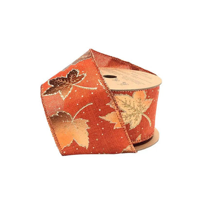 2 1/2" Wired Ribbon | "Metallic Leaf" Rust/Copper/Gold | 10 Yard Roll LaRibbons and Crafts