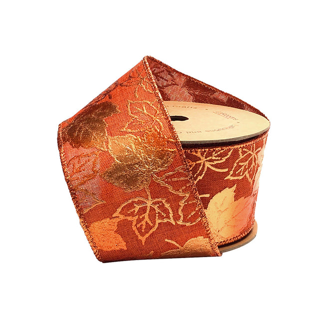 2 1/2" Wired Ribbon | "Metallic Maple Leaf" Rust/Copper | 10 Yard Roll LaRibbons and Crafts