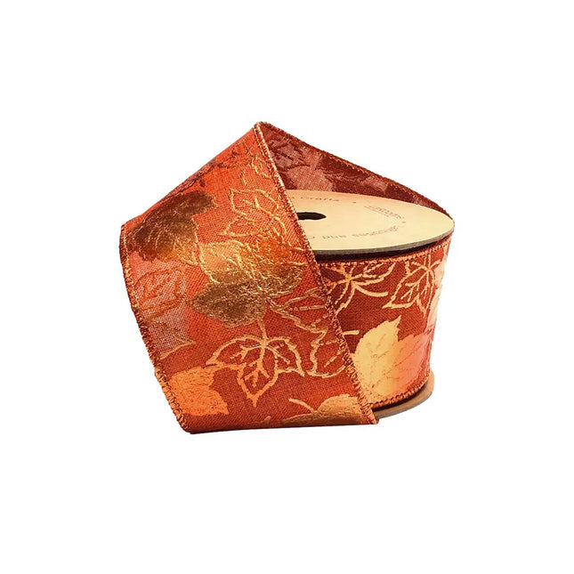 2 1/2" Wired Ribbon | "Metallic Maple Leaf" Rust/Copper | 10 Yard Roll LaRibbons and Crafts