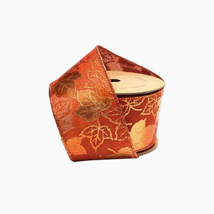 2 1/2" Wired Ribbon | "Metallic Maple Leaf" Rust/Copper | 10 Yard Roll LaRibbons and Crafts