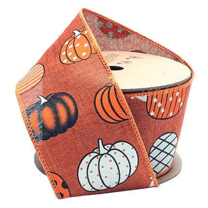 2 1/2" Wired Ribbon | "Multi Pumpkin" Rust/Multi | 10 Yard Roll LaRibbons and Crafts