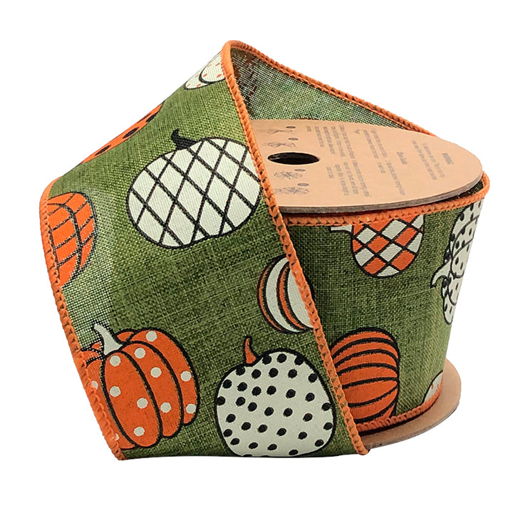 2 1/2" Wired Ribbon | "Multi Pumpkin" Green/Multi | 10 Yard Roll - 50% OFF