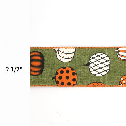 2 1/2" Wired Ribbon | "Multi Pumpkin" Green/Multi | 10 Yard Roll LaRibbons and Crafts