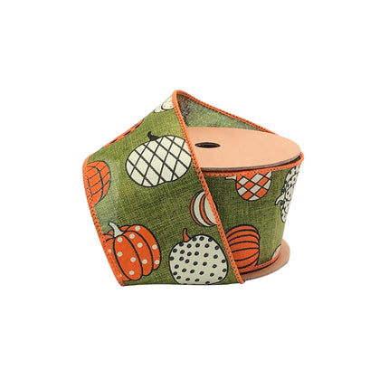 2 1/2" Wired Ribbon | "Multi Pumpkin" Green/Multi | 10 Yard Roll LaRibbons and Crafts