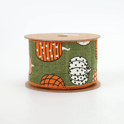 2 1/2" Wired Ribbon | "Multi Pumpkin" Green/Multi | 10 Yard Roll LaRibbons and Crafts