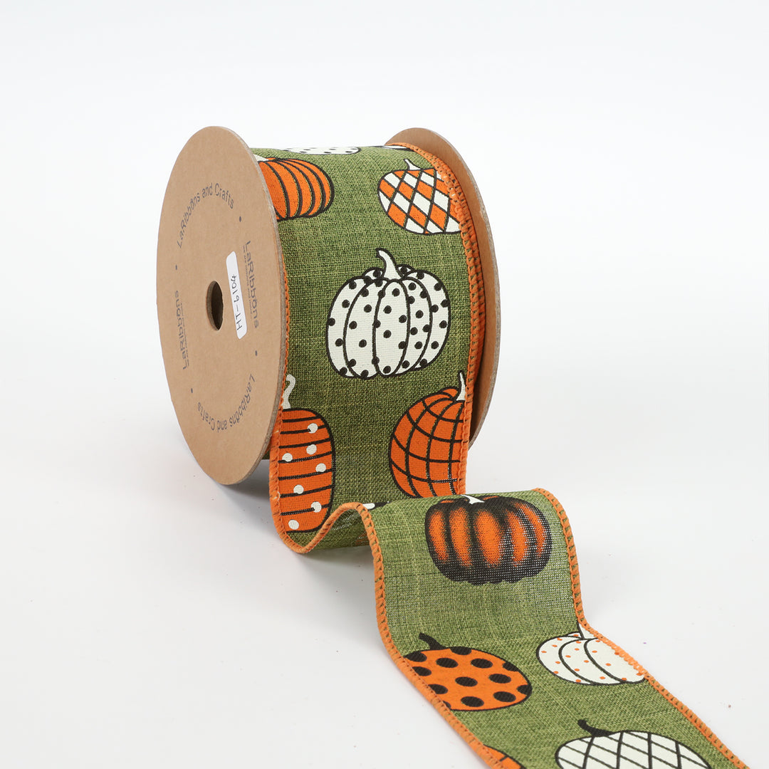 2 1/2" Wired Ribbon | "Multi Pumpkin" Green/Multi | 10 Yard Roll - 50% OFF