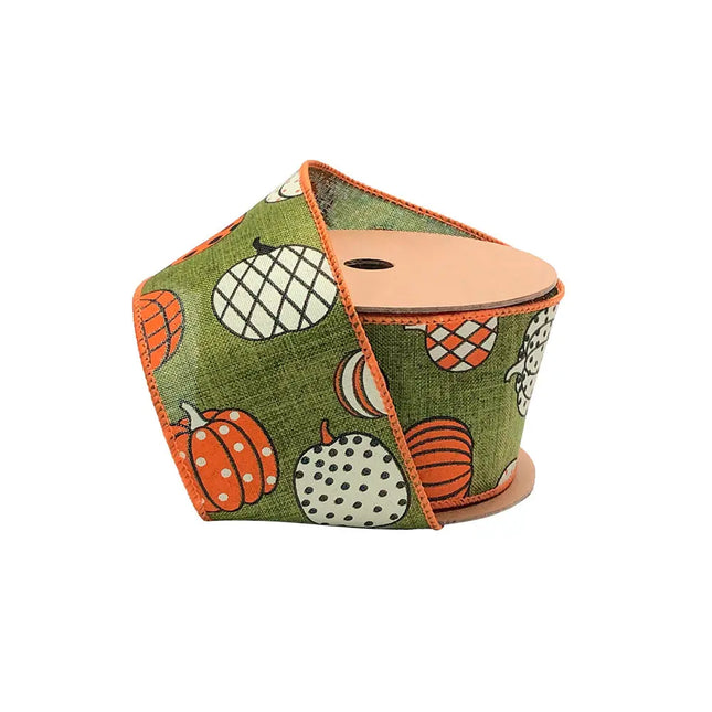 2 1/2" Wired Ribbon | "Multi Pumpkin" Green/Multi | 10 Yard Roll LaRibbons and Crafts