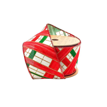 2 1/2" Wired Ribbon | "Faux Argyle" White/Red Multi | 10 Yard Roll LaRibbons and Crafts