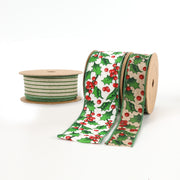 2 1/2" Wired Ribbon | "Holly Berry" White/Green Multi | 10 Yard Roll