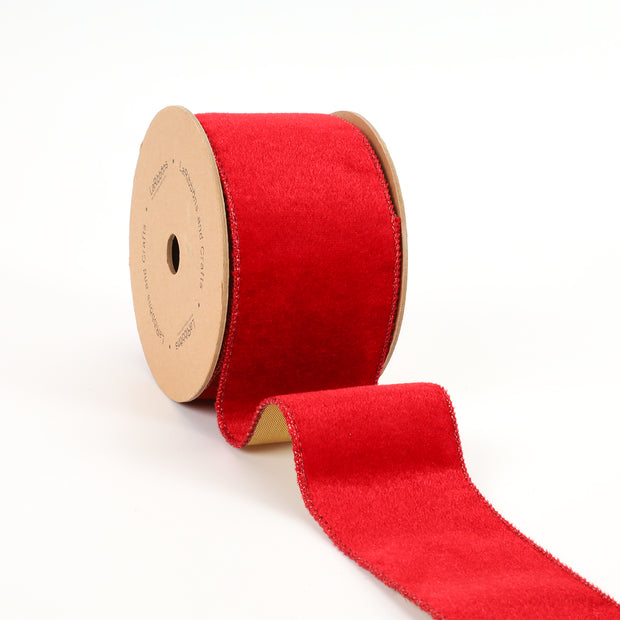 2 1/2" Reversible Velvet/Lurex Wired Ribbon | Red/Gold | 10 Yard Roll