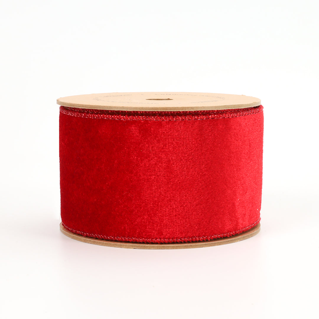 2 1/2" Reversible Velvet/Lurex Wired Ribbon | Red/Gold | 10 Yard Roll