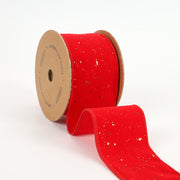 2 1/2" Wired Ribbon | "Flocked Glitter" Red/Multi | 10 Yard Roll