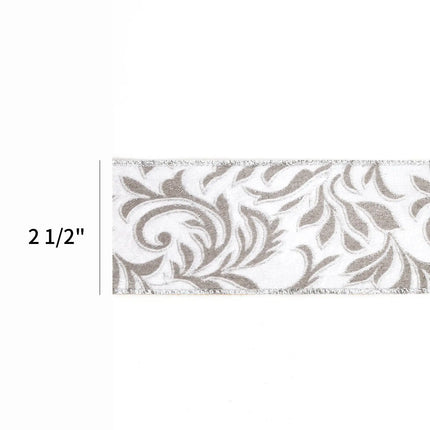 2 1/2" Wired Ribbon | "Scroll" White/Silver | 10 Yard Roll LaRibbons and Crafts