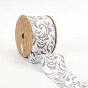 2 1/2" Wired Ribbon | "Scroll" White/Silver | 10 Yard Roll