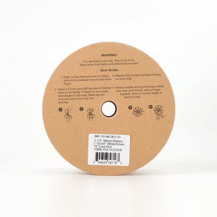 2 1/2" Wired Ribbon | "Scroll" White/Silver | 10 Yard Roll LaRibbons and Crafts