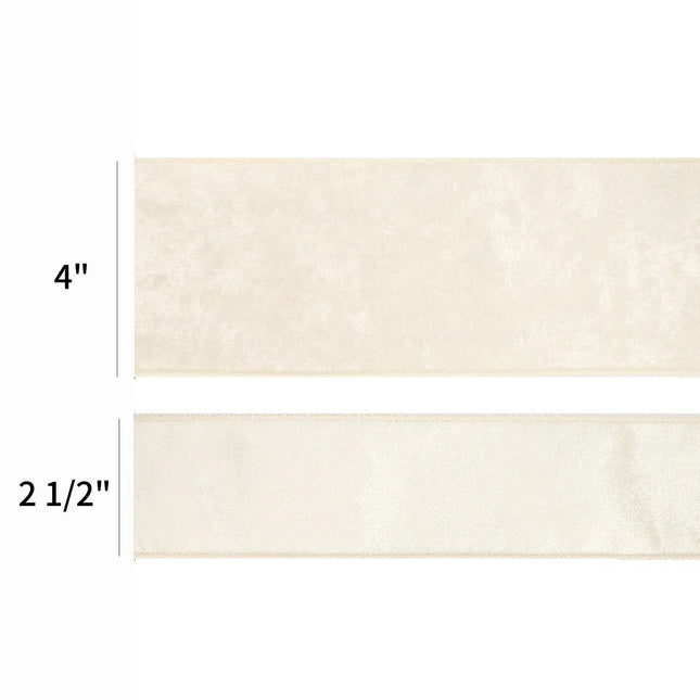 2 1/2" Reversible Velvet/Lurex Wired Ribbon | Ivory/Gold | 10 Yard Roll