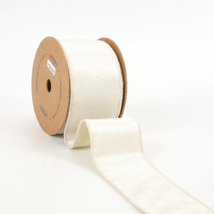 2 1/2" Reversible Velvet/Lurex Wired Ribbon | Ivory/Gold | 10 Yard Roll