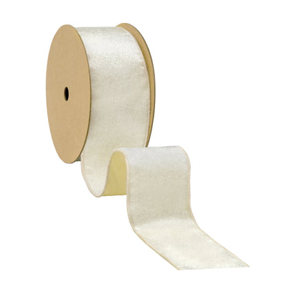 2 1/2" Reversible Velvet/Lurex Wired Ribbon | Ivory/Gold | 10 Yard Roll LaRibbons and Crafts