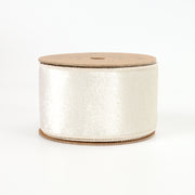 2 1/2" Reversible Velvet/Lurex Wired Ribbon | Ivory/Gold | 10 Yard Roll