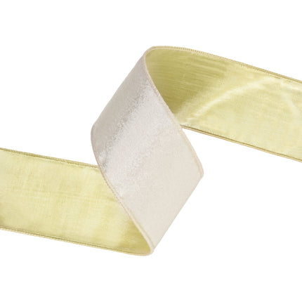 2 1/2" Reversible Velvet/Lurex Wired Ribbon | Ivory/Gold | 10 Yard Roll LaRibbons and Crafts