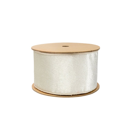 2 1/2" Reversible Velvet/Lurex Wired Ribbon | Ivory/Gold | 10 Yard Roll LaRibbons and Crafts