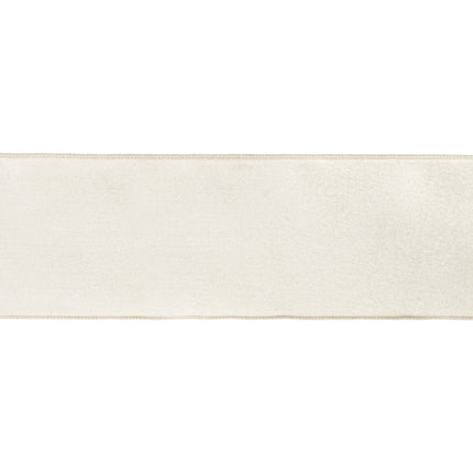 Festive reversible velvet wired ribbon – ivory with gold reverse, perfect for holiday decorations, gift accents.