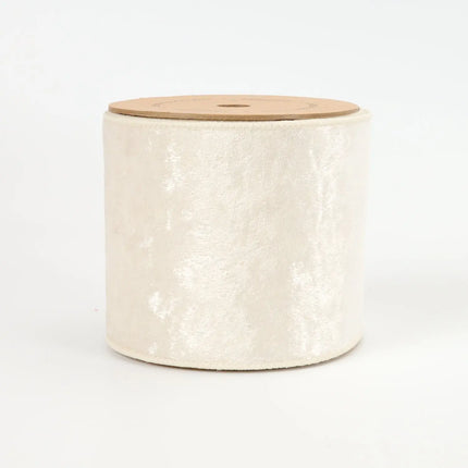 4" Reversible Velvet/Lurex Wired Ribbon | Ivory/Gold | 10 Yard Roll